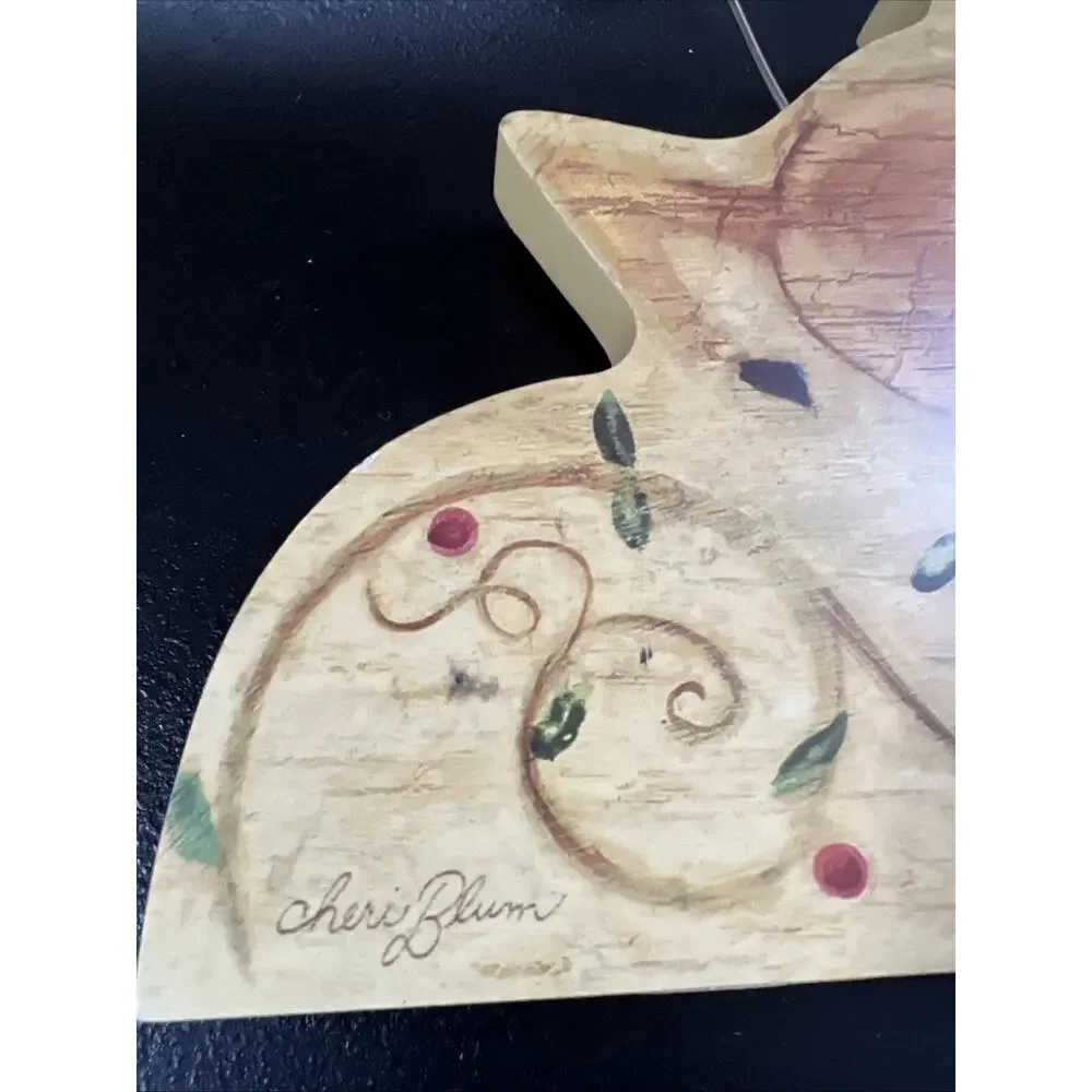 Vintage Cheri Blum Photo Clip Reindeer Holiday Christmas Wood Tabletop Stand